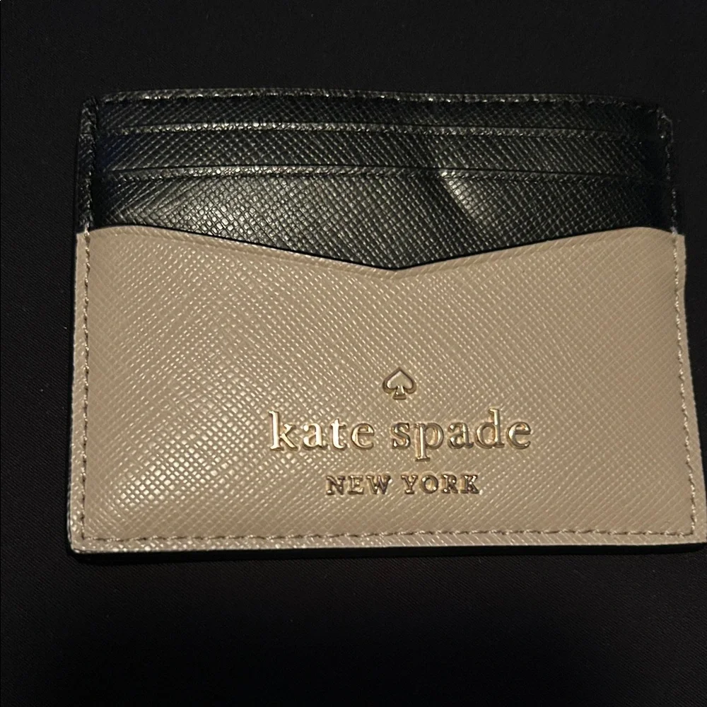 Kate Spade Black/Toasted Hazelnut Staci Saffiano Leather Slim Card Holder
